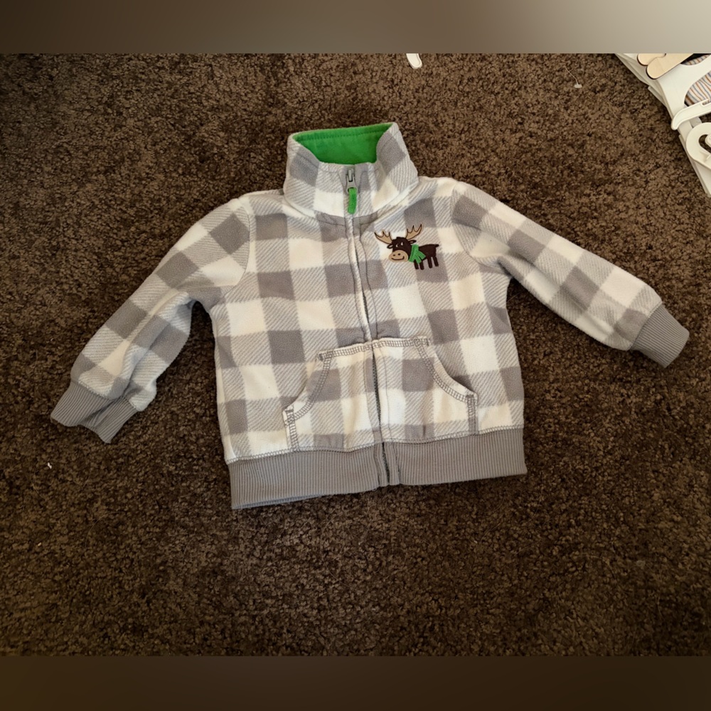 Carter's Gray and White Checkered Hoodie with Moose